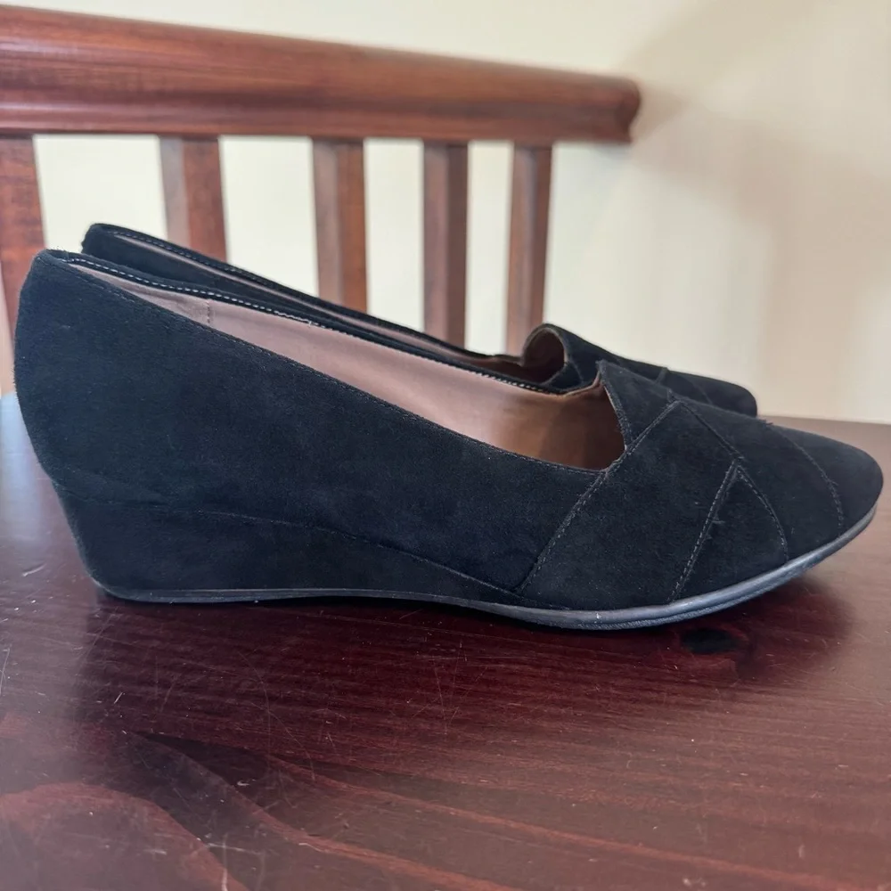 Easy spirit, black suede feel braid, weave wedge slip on shoes size 9, excellent - Picture 7 of 12